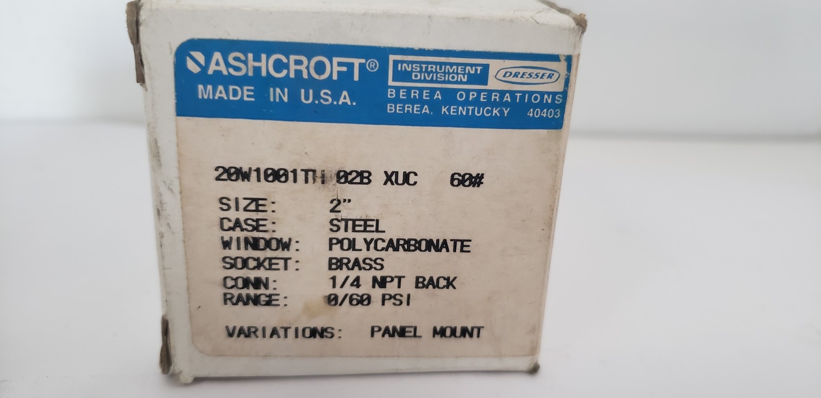 ASHCROFT 20W1001TH-02B-XUC 2″ PRESSURE GAUGE, 0/60PSI, 1/4 NPT (LOT OF 2) NIB