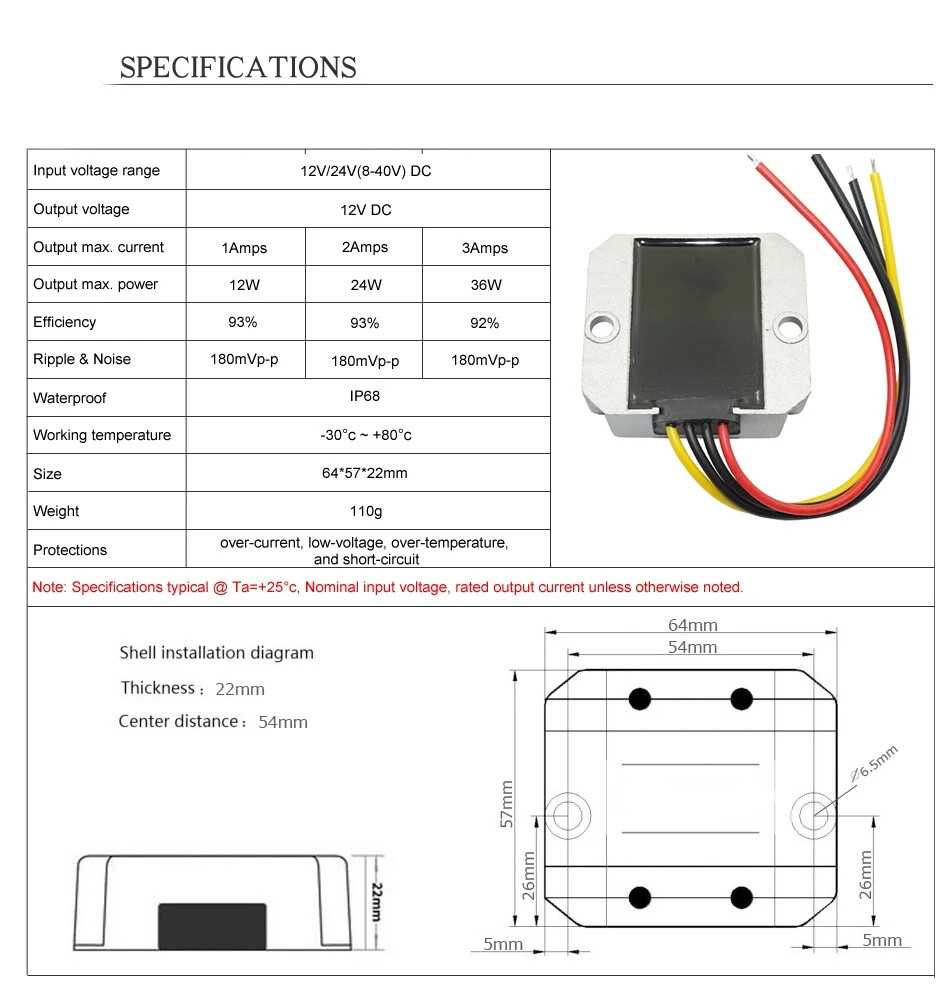 DC boost converter 8V – 40V to 13.8V/12V 25A Voltage Regulator Buck Step down/UP