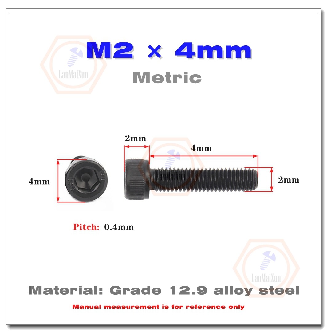 New M2-0.4 Allen Hex Socket Cap Head Screw Black Alloy Steel Class 12.9 DIN912