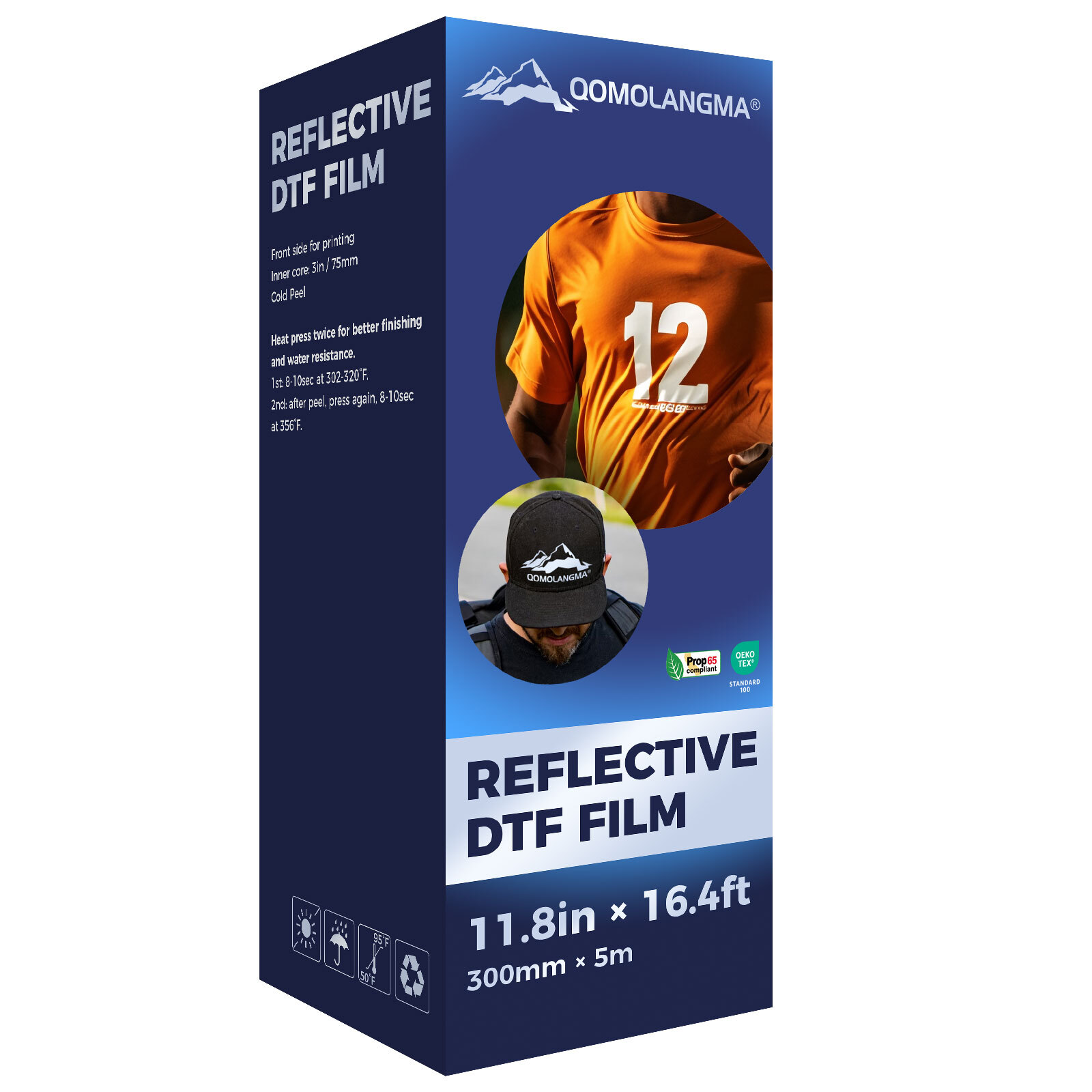 QOMOLANGMA 11.8in x 16.4ft Reflective DTF Film Roll,Cold Peel US Stock