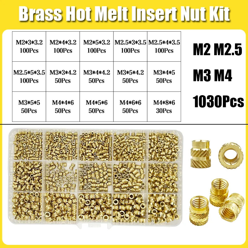 Brass Threaded Insert Nut Kit M2 M2.5 M3 M4 M5 M6 M8 Hot Melt Heat Knurled Embed