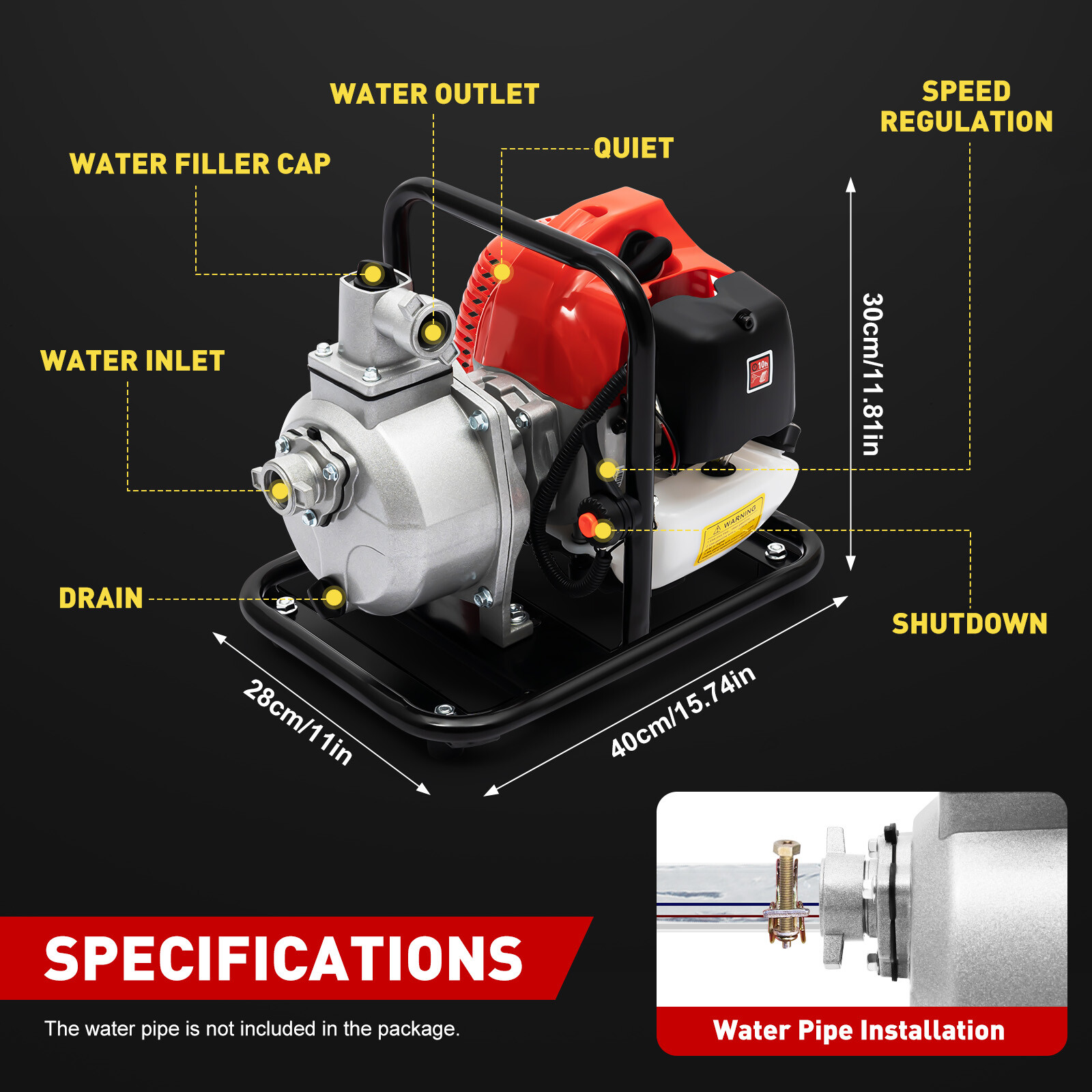1.7 HP 1″ GAS POWER SEMI-TRASH WATER PUMP HIGH PRESSURE IRRIGATION TRANSFER PUMP