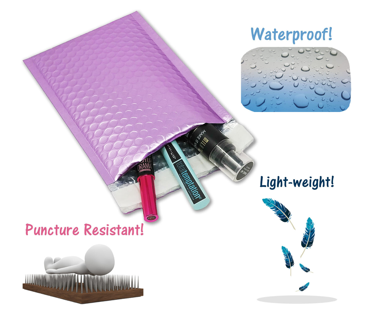 NEW Frosted Lilac Matte Metallic Bubble Mailers, Padded Shipping Envelopes Combo