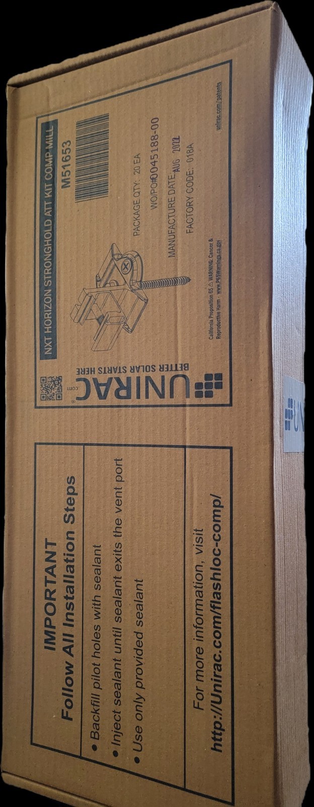 UNIRAC NXT Horizon Stronghold ATT(20PC)set. Mill Finish