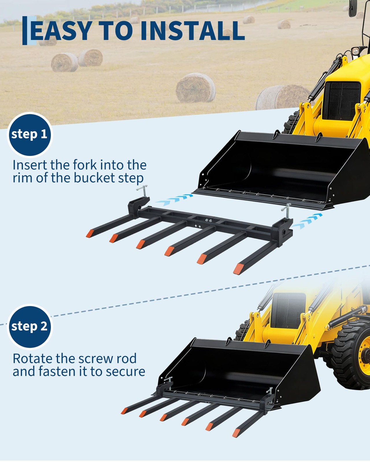 Clamp-On Debris Forks for 60″ Tractor Bucket Heavy Duty 4400 LBS ,6 Fork Tines