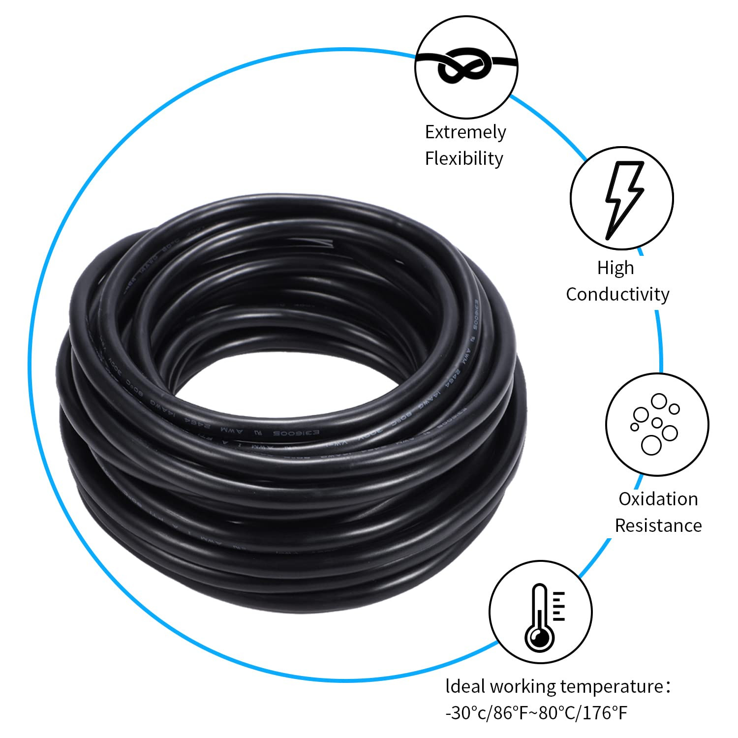 20 Gauge 3 Conductor Electrical Wire Oxygen-Free Copper Cable 50FT/15.3M Flexibl