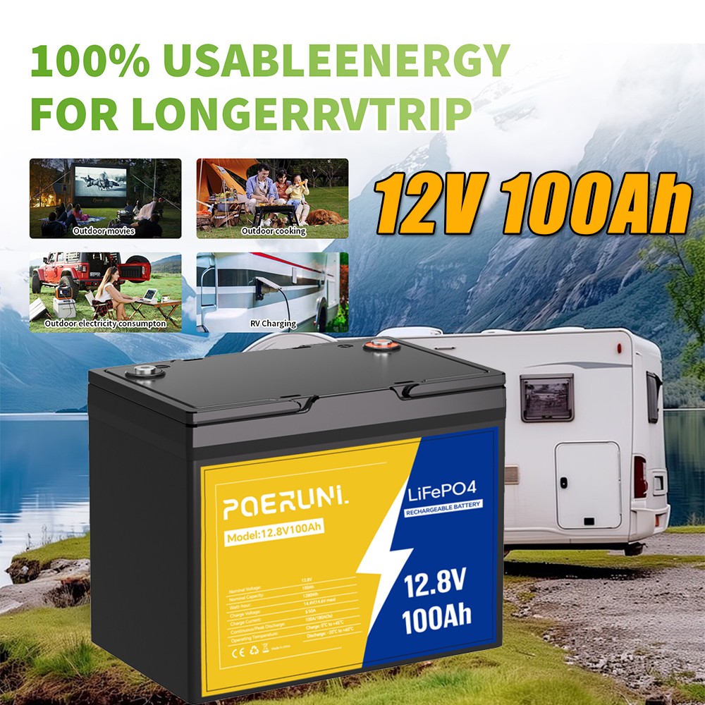 NEW 100Ah 12V LiFePO4 Lithium Battery Built-in BMS 8000+ Cycle Deep for Solar RV