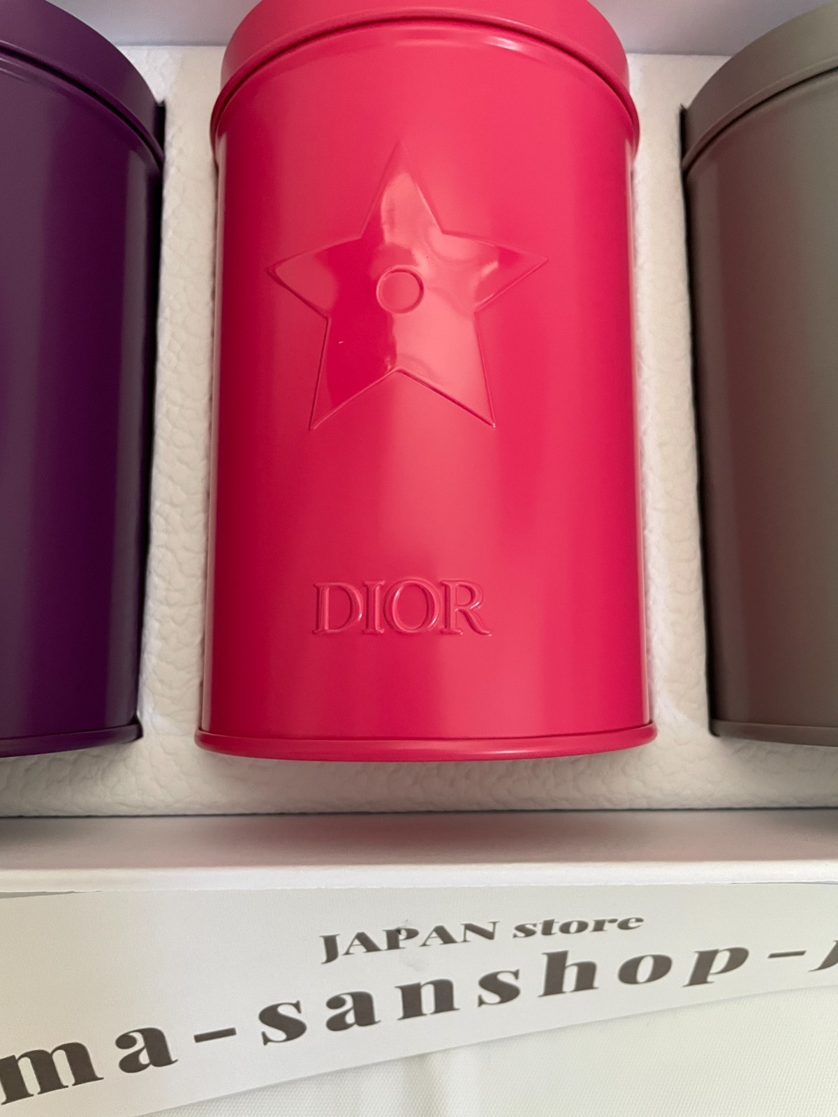 Christian Dior canister can Authentic novelty Purple Pink Glay steel