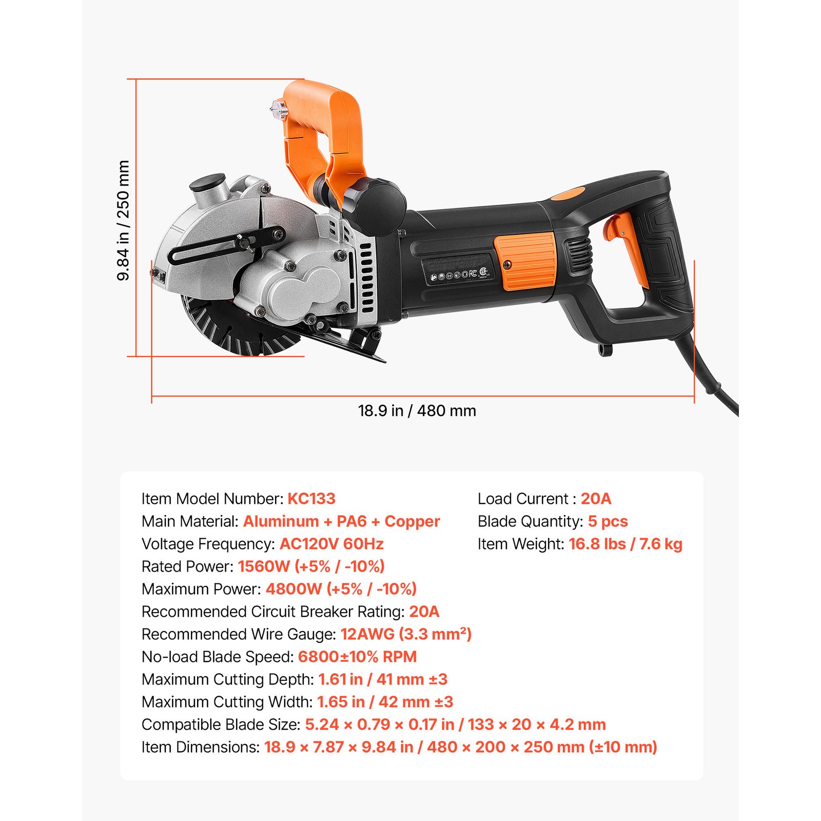 Uimoso Electric Wall Chaser 4800W Groove Cutter Machine with 6800RPM and Guide