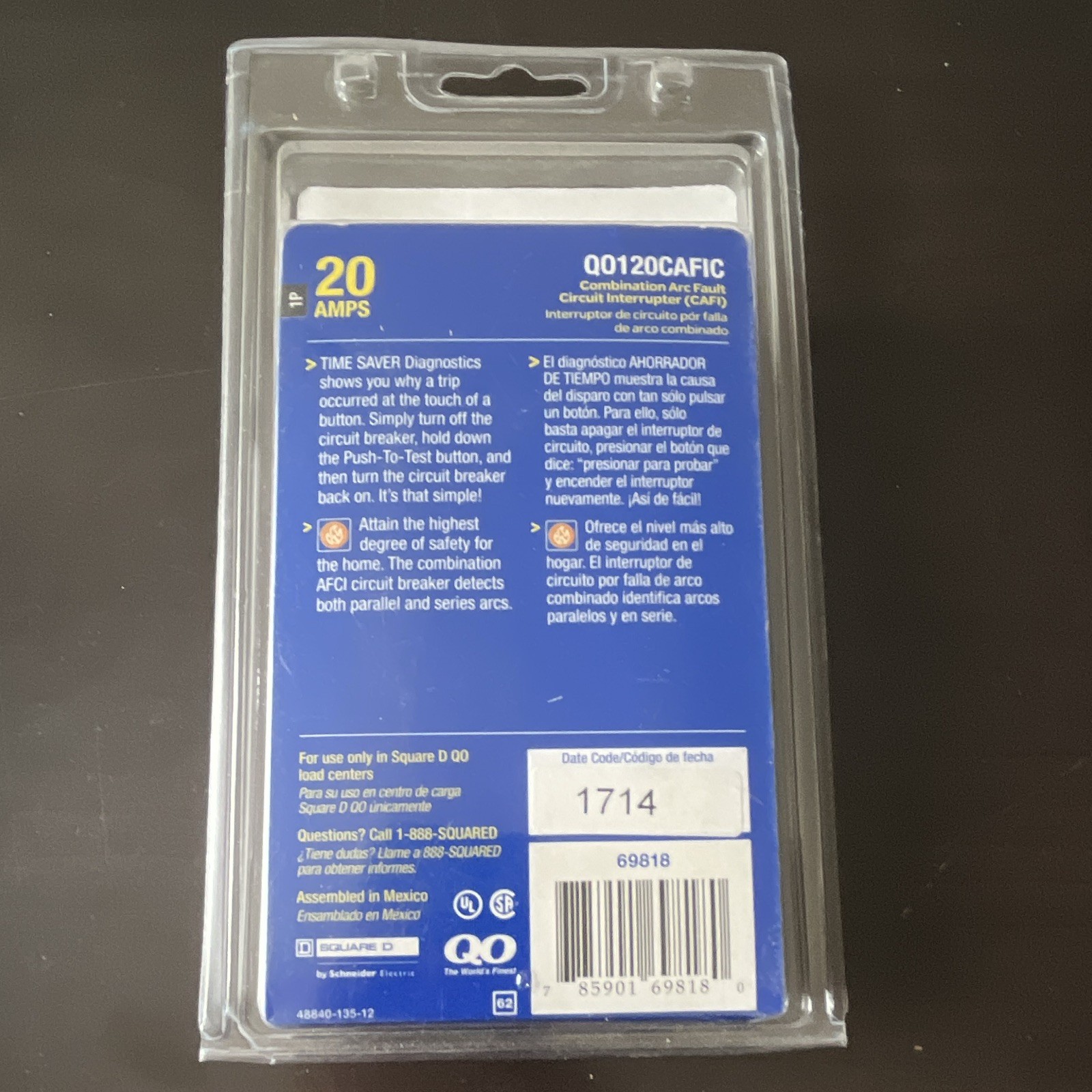 NEW Square D QO 20A 1-Pole 120VAC Combination AFCI Breaker QO120CAFIC