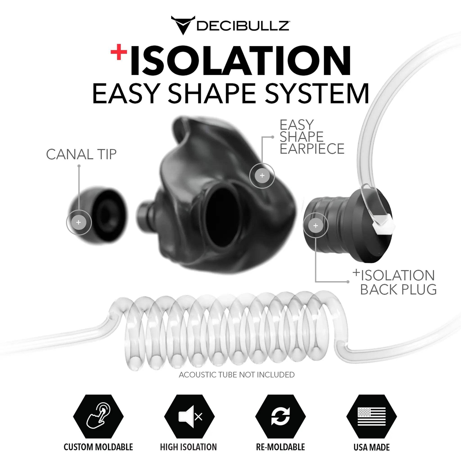 Custom Moldable Isolation Earpiece for Clear Tube, Radio, Surveillance, and Comm