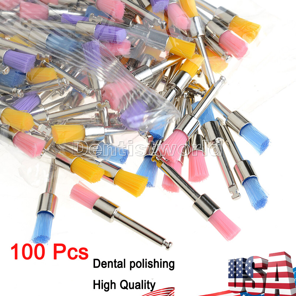 100Pcs Dental Nylon Polishing Flat Latch Polisher Prophy Brush Disposable mixed