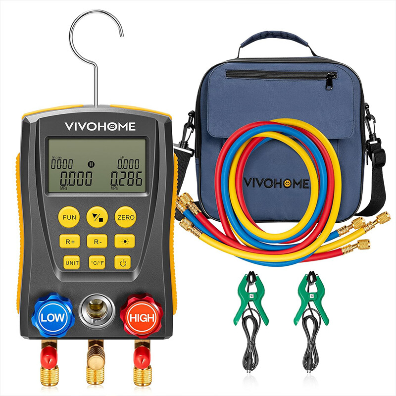 Refrigeration Digital Manifold Gauge Set HVAC System Vacuum Pressure Temp Tester