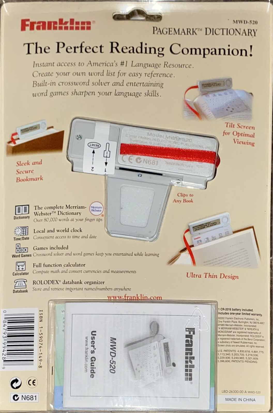 Franklin MWD-520 Miriam Webster PageMark Electronic Thin Bookmark Dictionary NEW