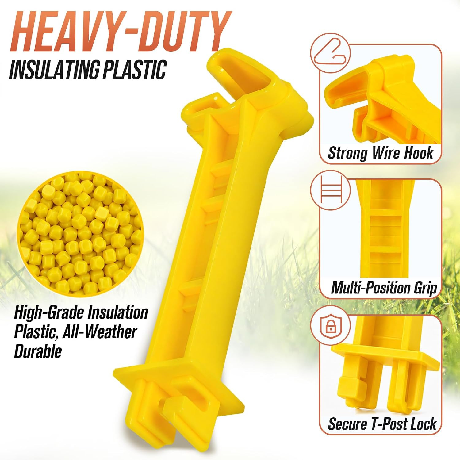 100 Pcs 5 Inch Snap-On T-Post Electric Fence Insulators, Yellow | T-Post Extende