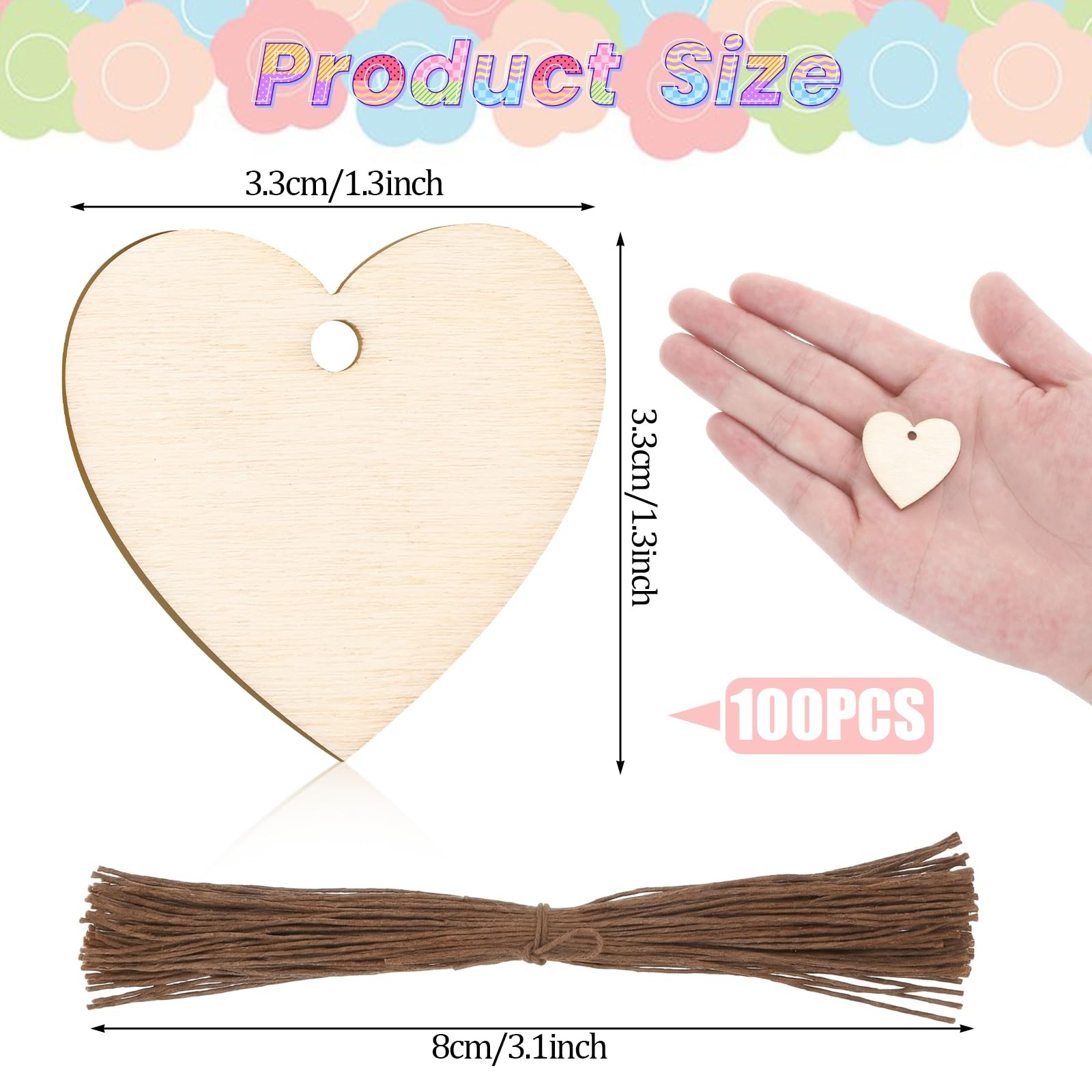 Wooden Hearts for Crafts 100pcs 1.3 Inch Unfinished with Holes DIY Wedding Decor