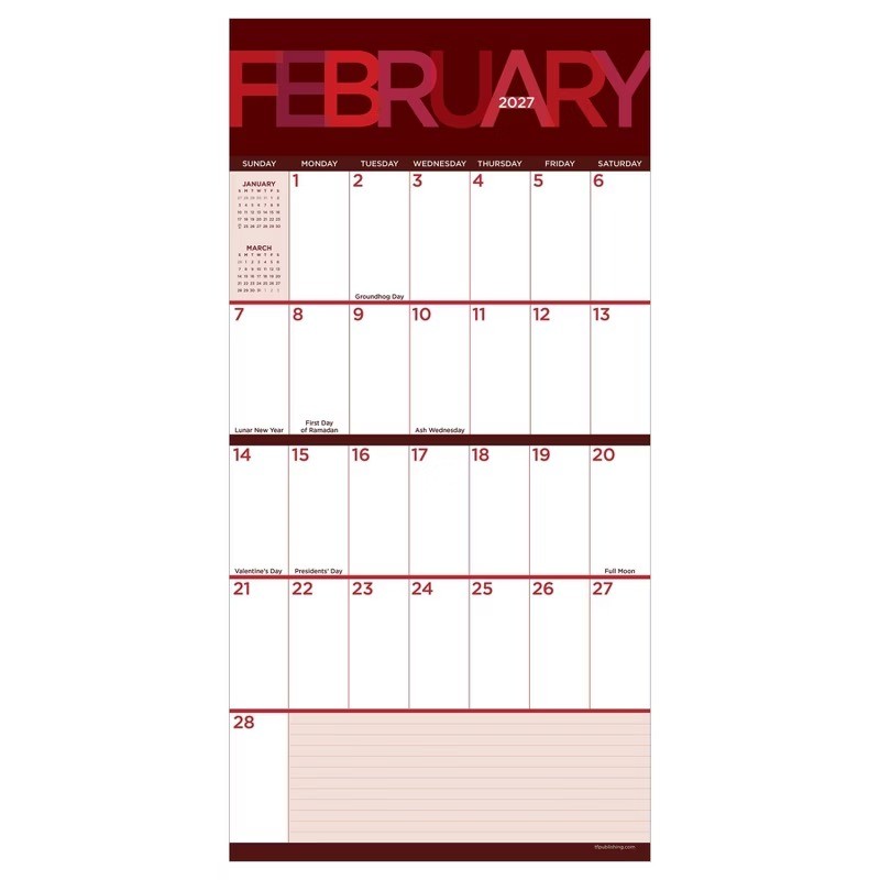 2027 Big Print Wall Calendar TF Publishing Large Grid 2-Page Spread FSC Paper
