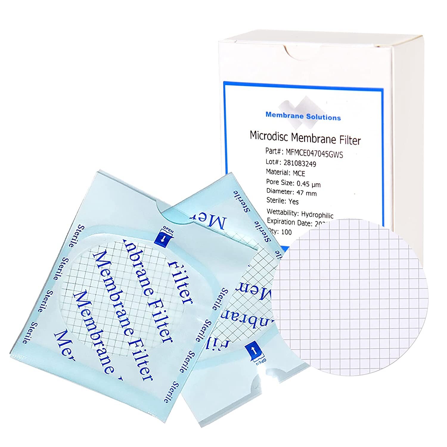 2000pcs MCE Gridded Line Membrane Filter Sterile 47mm 0.45μm Individually Packed
