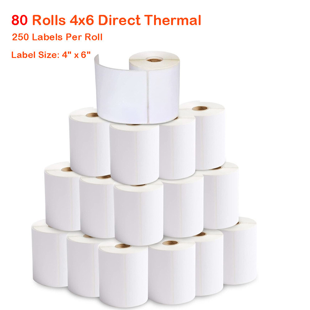 80 Rolls 4×6 Direct Thermal Labels 250/Roll For Zebra Eltron LP2844 ZP450 US