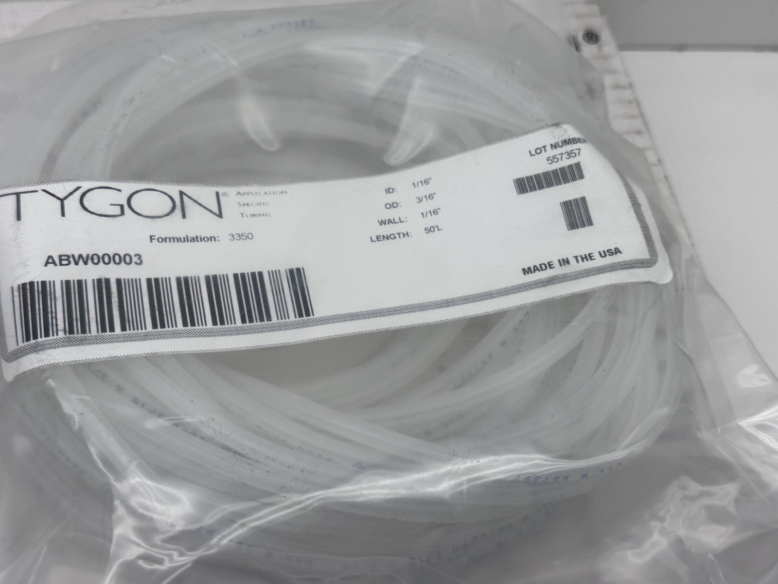 (50ft) Tygon ABW00003 Saint-Gobain 3350 Silicone Tube Tubing 1/16″ ID, 3/16″ OD