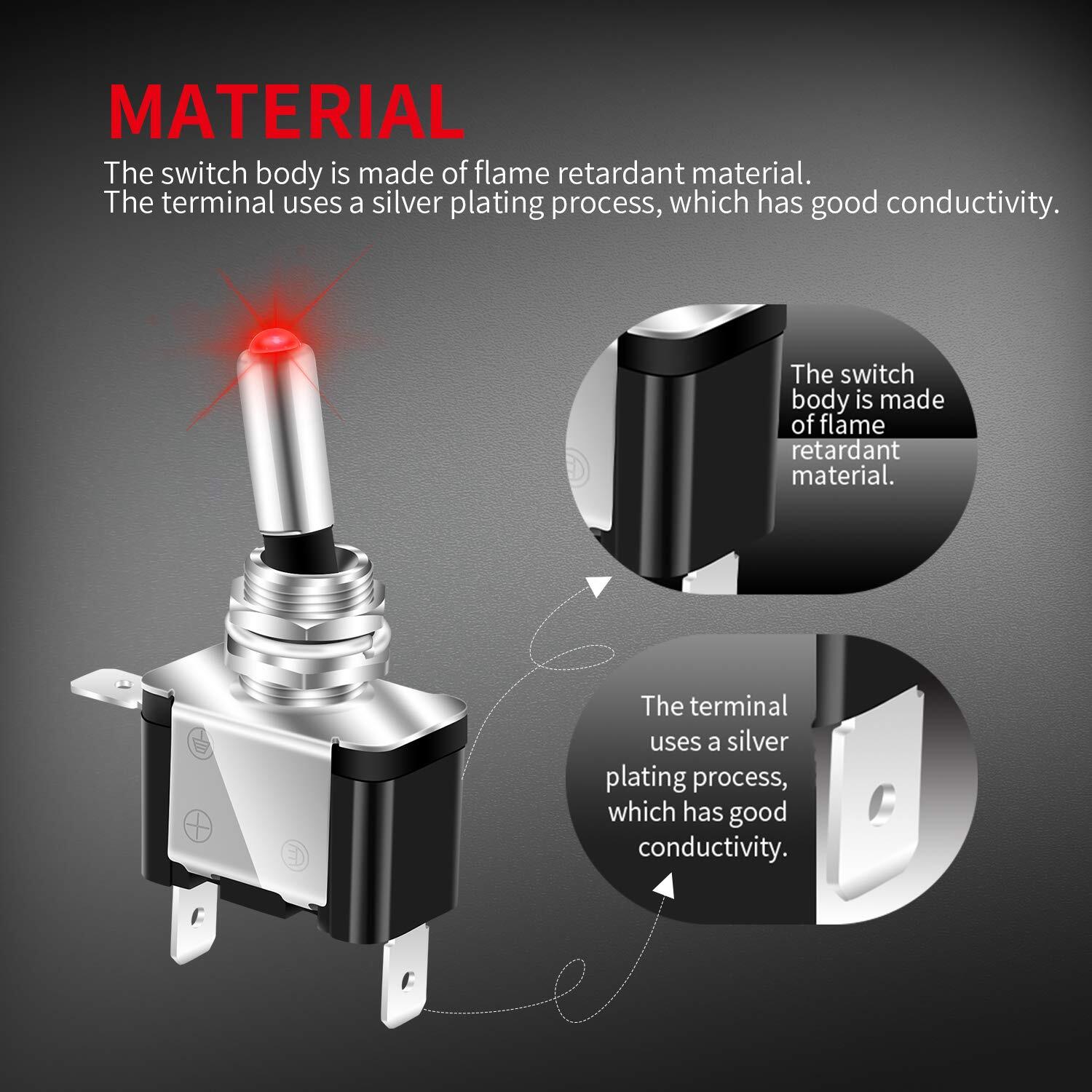 Red 12V LED Toggle Switch with Safety Cover – 2 Pack Heavy Duty 12 Volt DC 20A