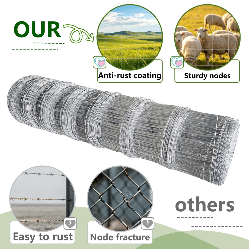Livestock Fence,4.9*328FT Galvanised Iron Wire Farm Fence Deer Goat Cattle Fence