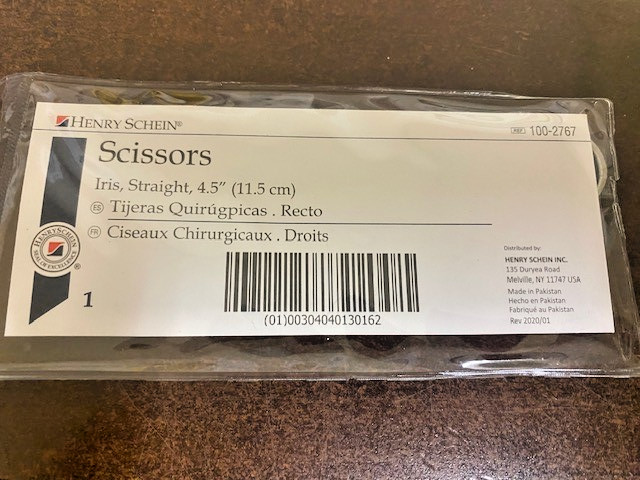 Henry Schein Scissors 4.5″ in Iris Straight Standard Stainless, Miltex