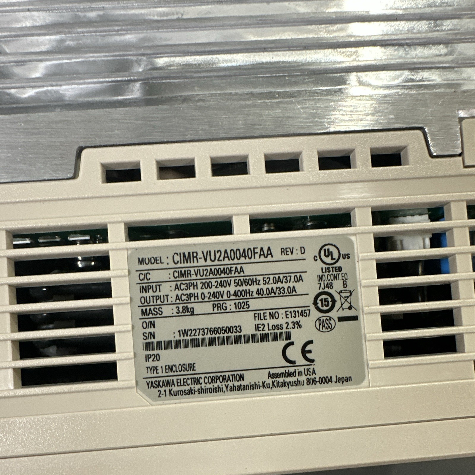 Yaskawa V1000 VFD CIMR-VU2A0040FAA 200-240V 3-Phase IP20 10HP
