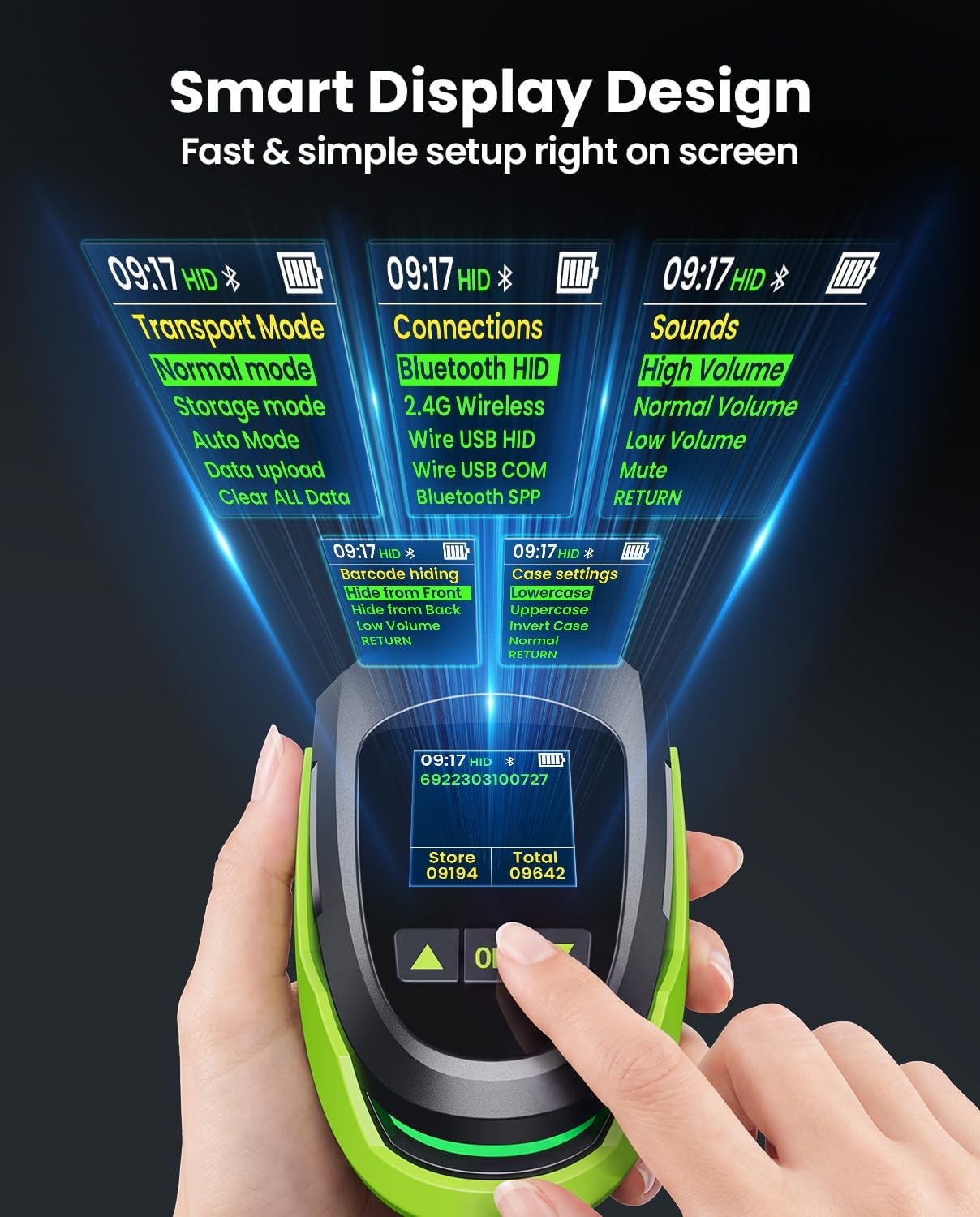 Eyoyo 2D QR Code POS Barcode Scanner Wireless with Screen,Wall-Mount & 2900mAh