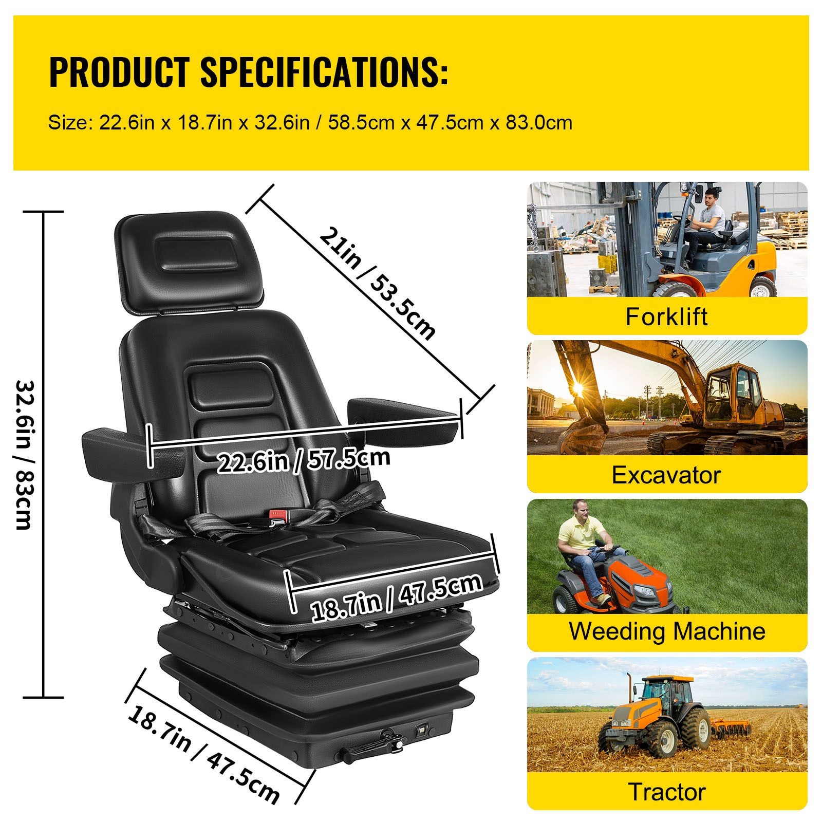 NEW LOW PROFILE SUSPENSION SEAT WITH ARMREST DOZER BACKHOE TRACTOR SKIDSTEER