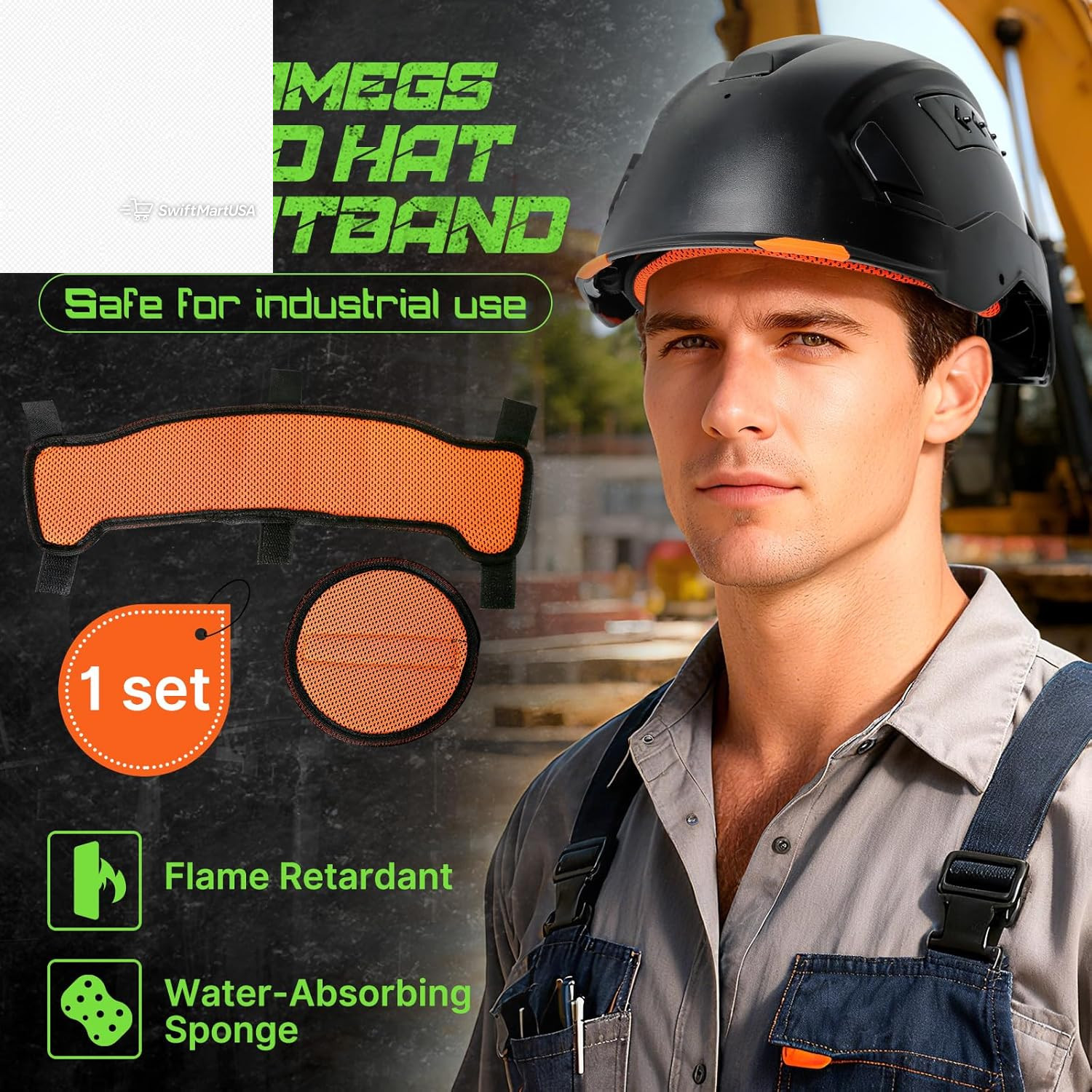 Hard Hat Sweatband and Top Pad Set Washable Helmet Liner Welding Construction