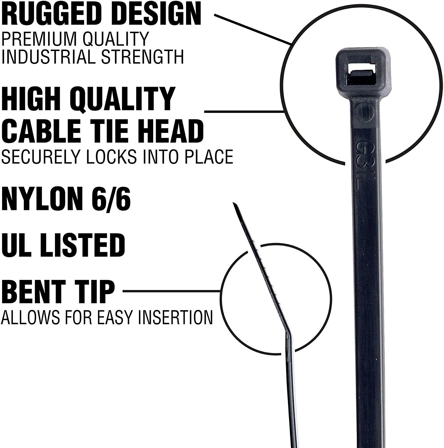 1,000 Pack UV Black Cable Ties 14-in 50 Lb Tensile 14-in