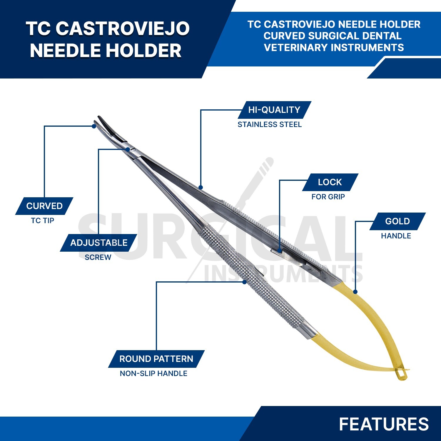 T/C Castroviejo Needle Holder Surgical Dental Curved 7″ Stainless German Grade