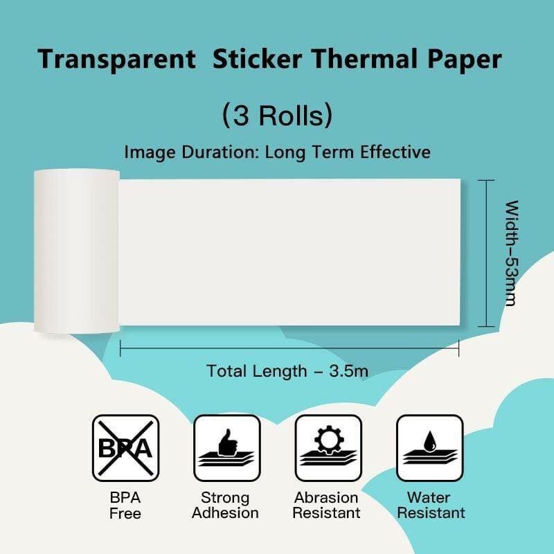 3 Rolls Self-adhesive Label Sticker Thermal Paper 50mm×3.5m For Phomemo M02 M03