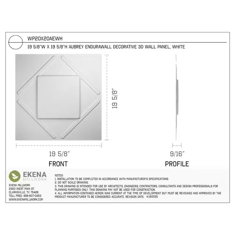 Aubrey White 5/8 In. X 1-3/5 Ft. X 1-3/5 Ft. White PVC Decorative Wall Paneling