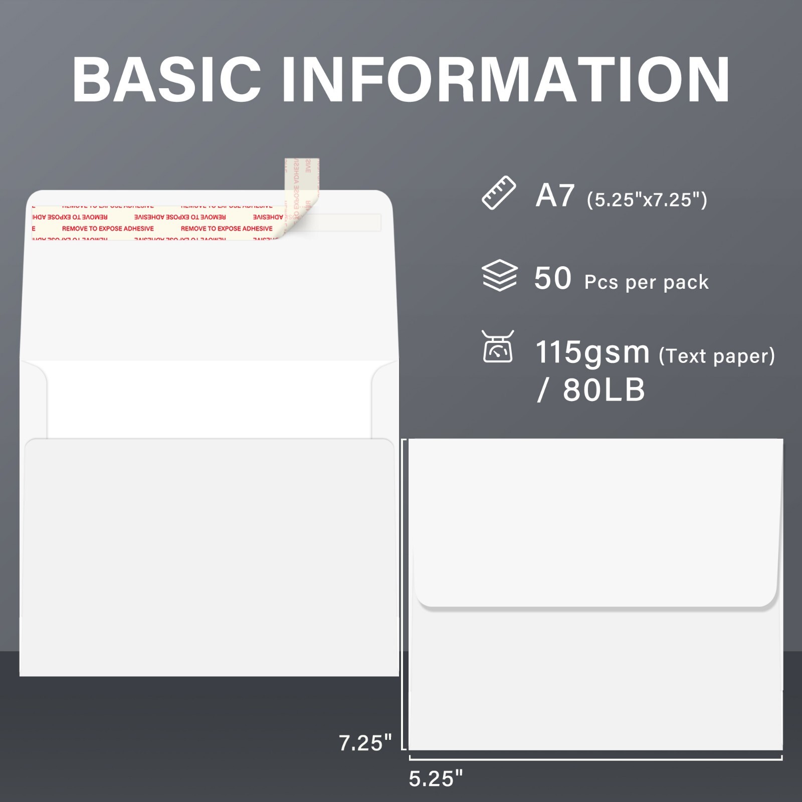 White Invitation Envelopes 5.25″x7.25″ A7 Self Seal Envelope 5X7 for Cards 50PK