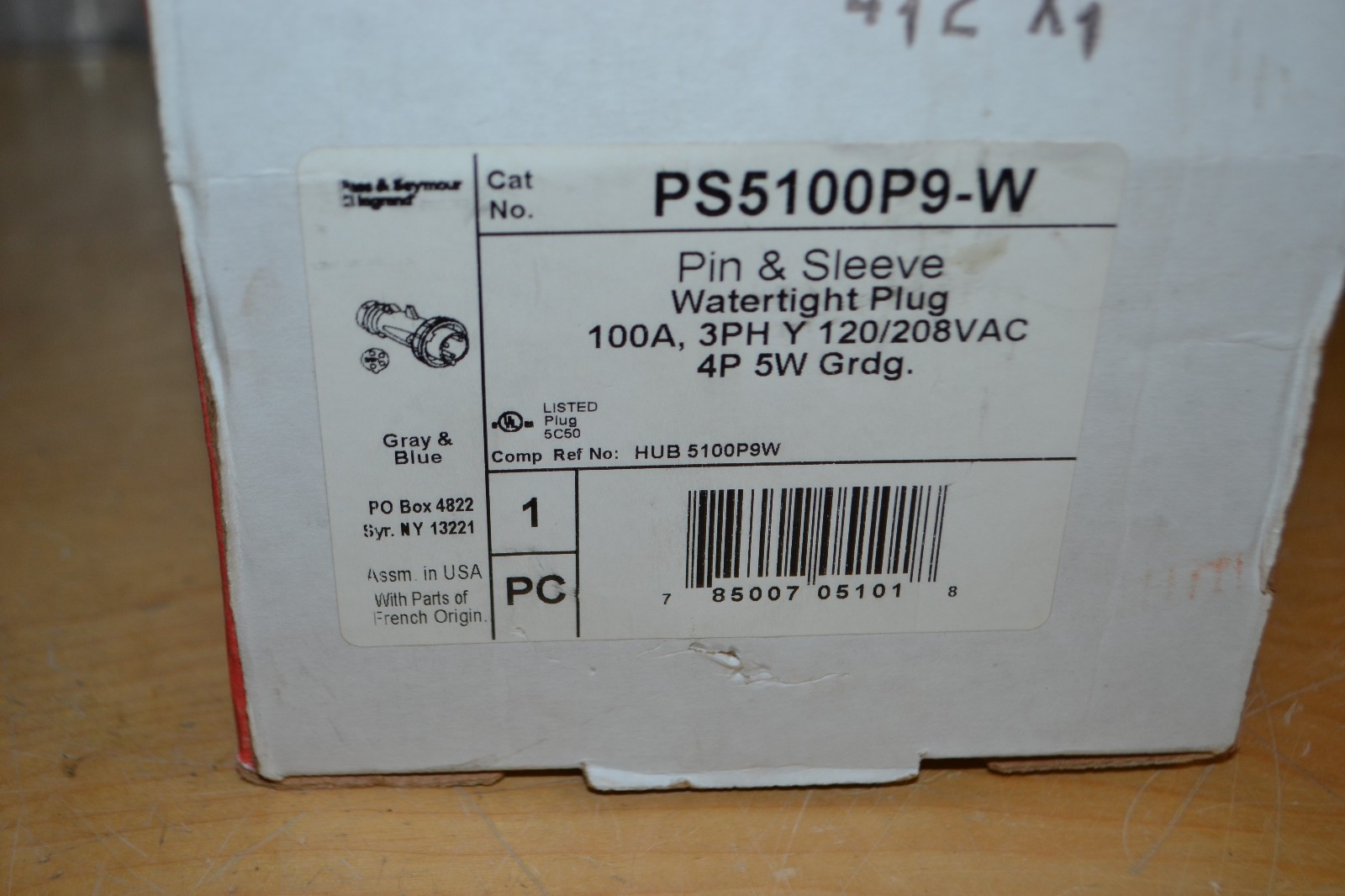 New Pass & Seymour Legrand PS5100P9-W ~ 100A, 3PH 120/208v 4P 5W Pin Sleeve Plug
