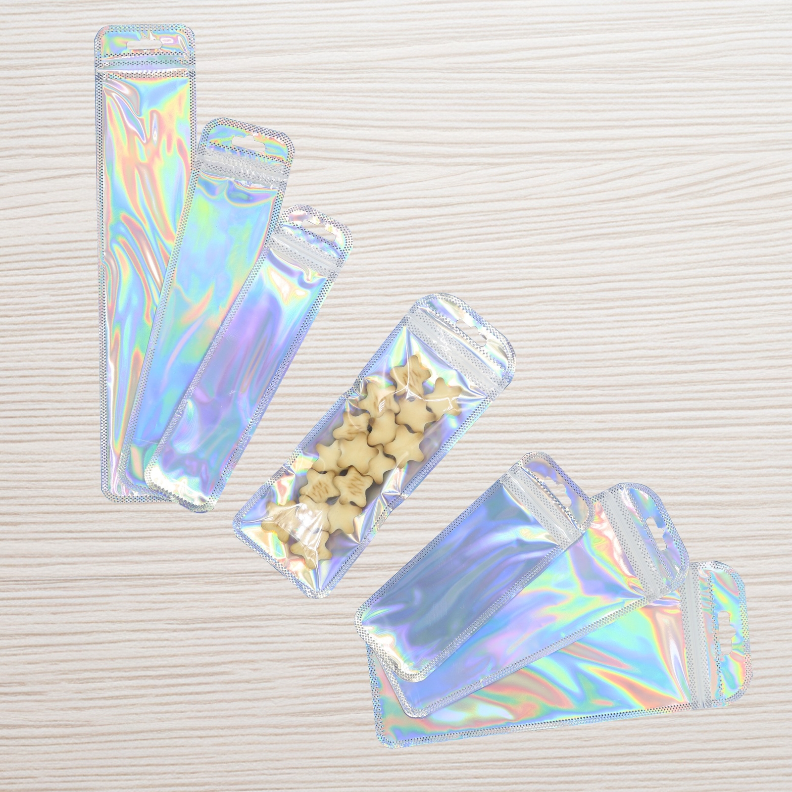 Pack of 100 Clear & Holographic Stationary Beauty Packaging Supply Mylar Bags
