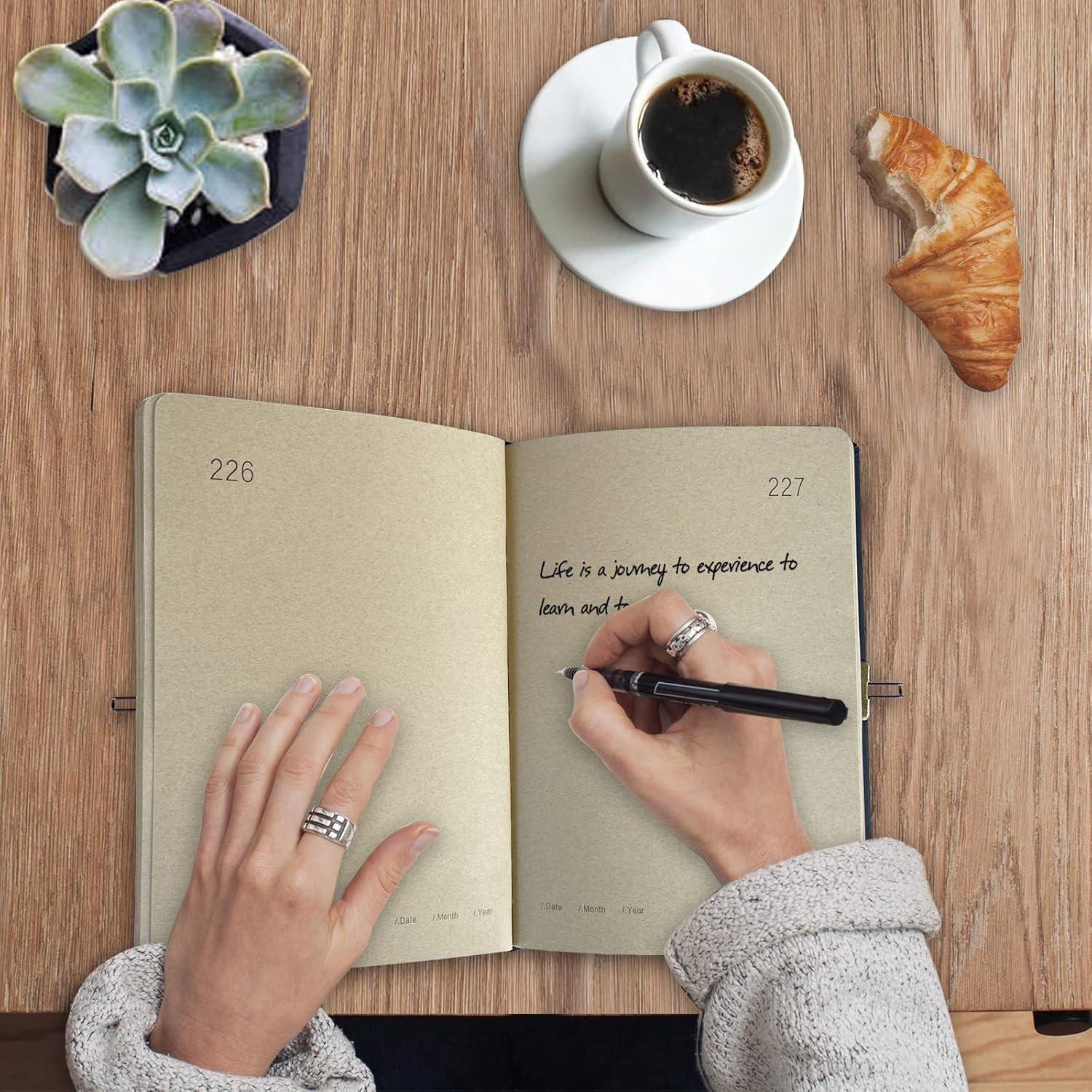 Vintage 365 Journal with Lock and Key, A5 Blank Page Diary for Women Men, Black