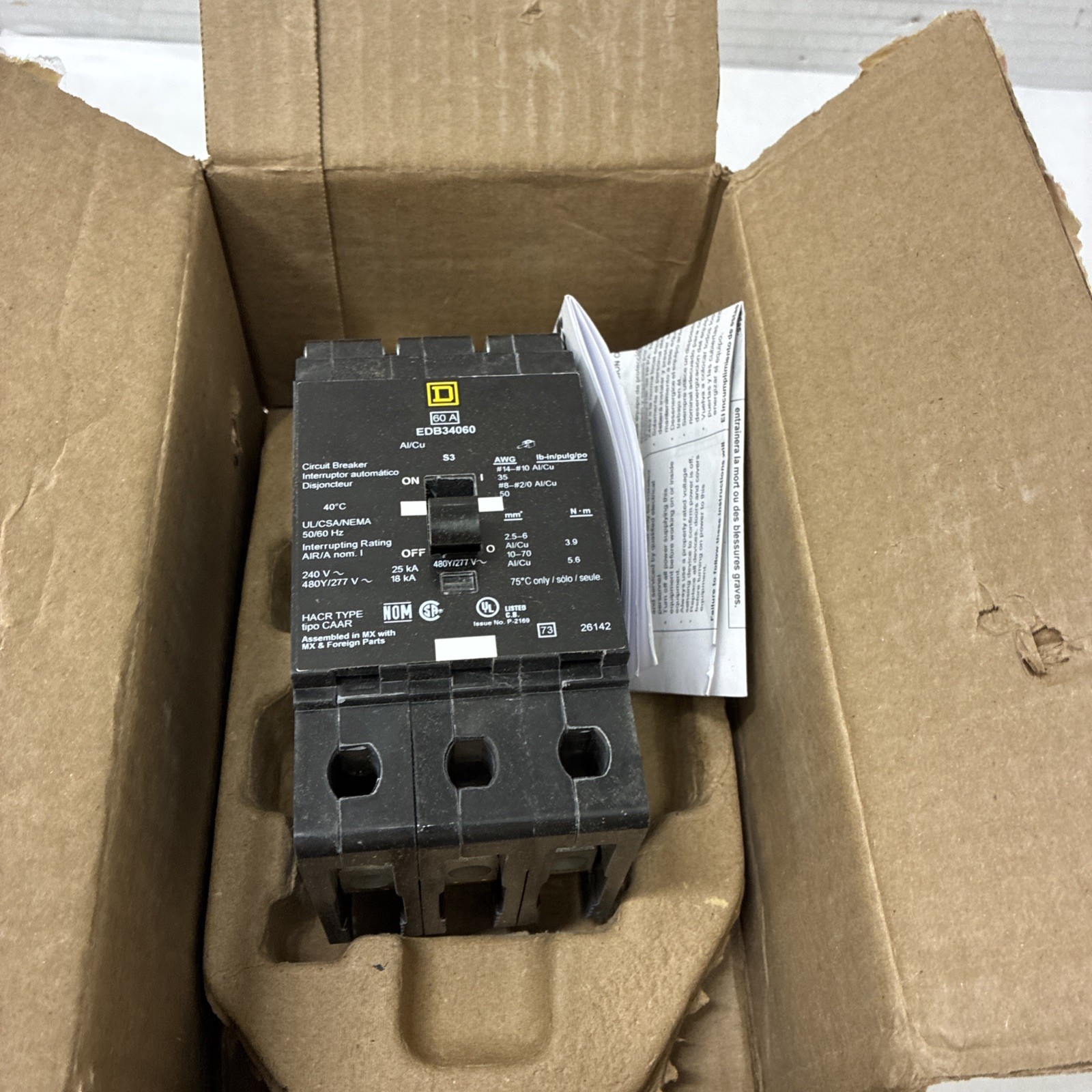 Square D EDB34060 60 Amp 480/277V 3 Pole Circuit Breaker-