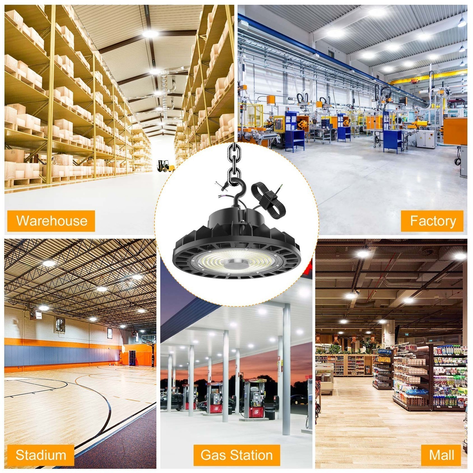 150W UFO LED High Bay Light 22,500lm Commercial Warehouse Garage Light Dimmable