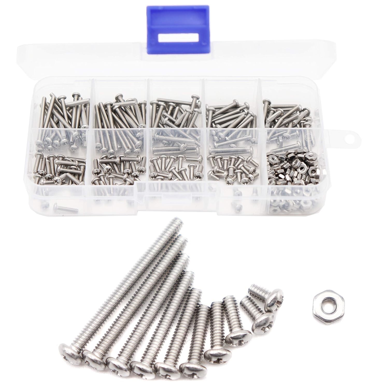 Binifimux 300Pcs 2-56 Pan Phillips Machine Screws Hex Nuts Assortment Kit,5/32″