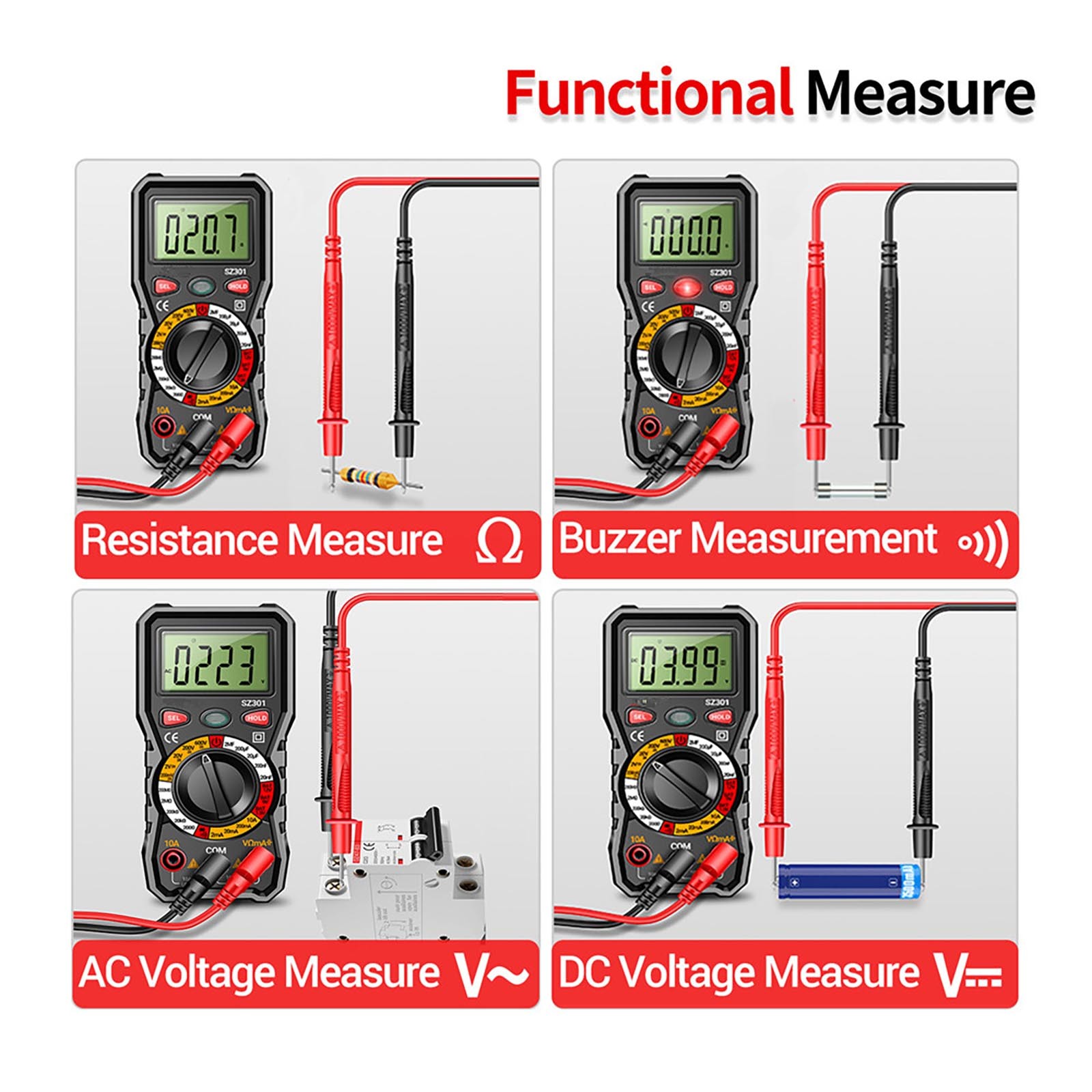 Portable Digital Multimeter Auto-Ranging AC DC Voltage Resistance Diode Test