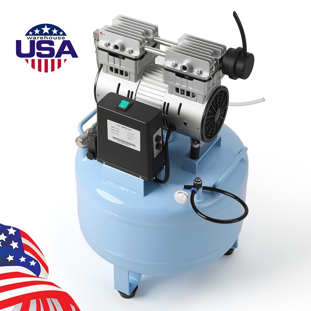 FDA CE Portable Dental Mobile Silent Oil-Free Air Compressor 24L/40L Air Tank