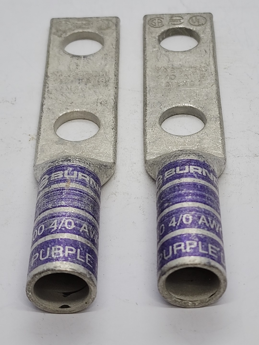 2x BURNDY YA28-2N 4/0 AWG CU PURPLE DIE 15 COMPRESSION TWO HOLE LUG T. [1ES3-2]