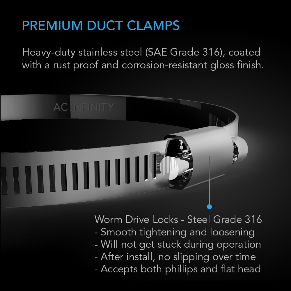 Stainless Steel Clamps, 8-Inch (Pack of 2) for Ducting, Exhaust, Ventilation