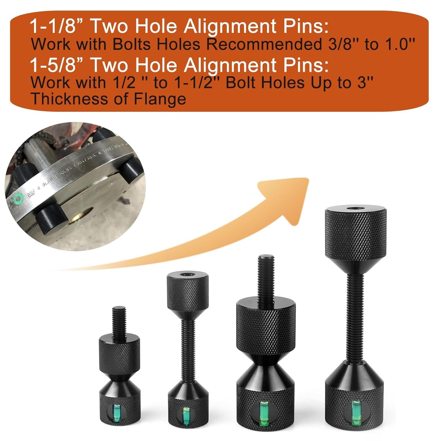 4Pcs Flange Two Hole Alignment Pins – 1-1/8″ & 1-5/8″ Double Pins with Level