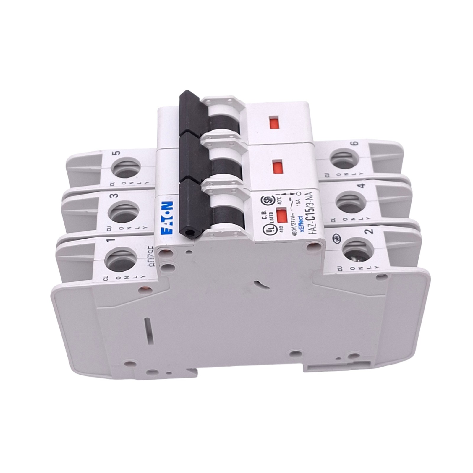 Eaton FAZ-C15/3-NA Circuit Breaker, 3-Pole, 15A, 480Y/277VAC Max, DIN Rail