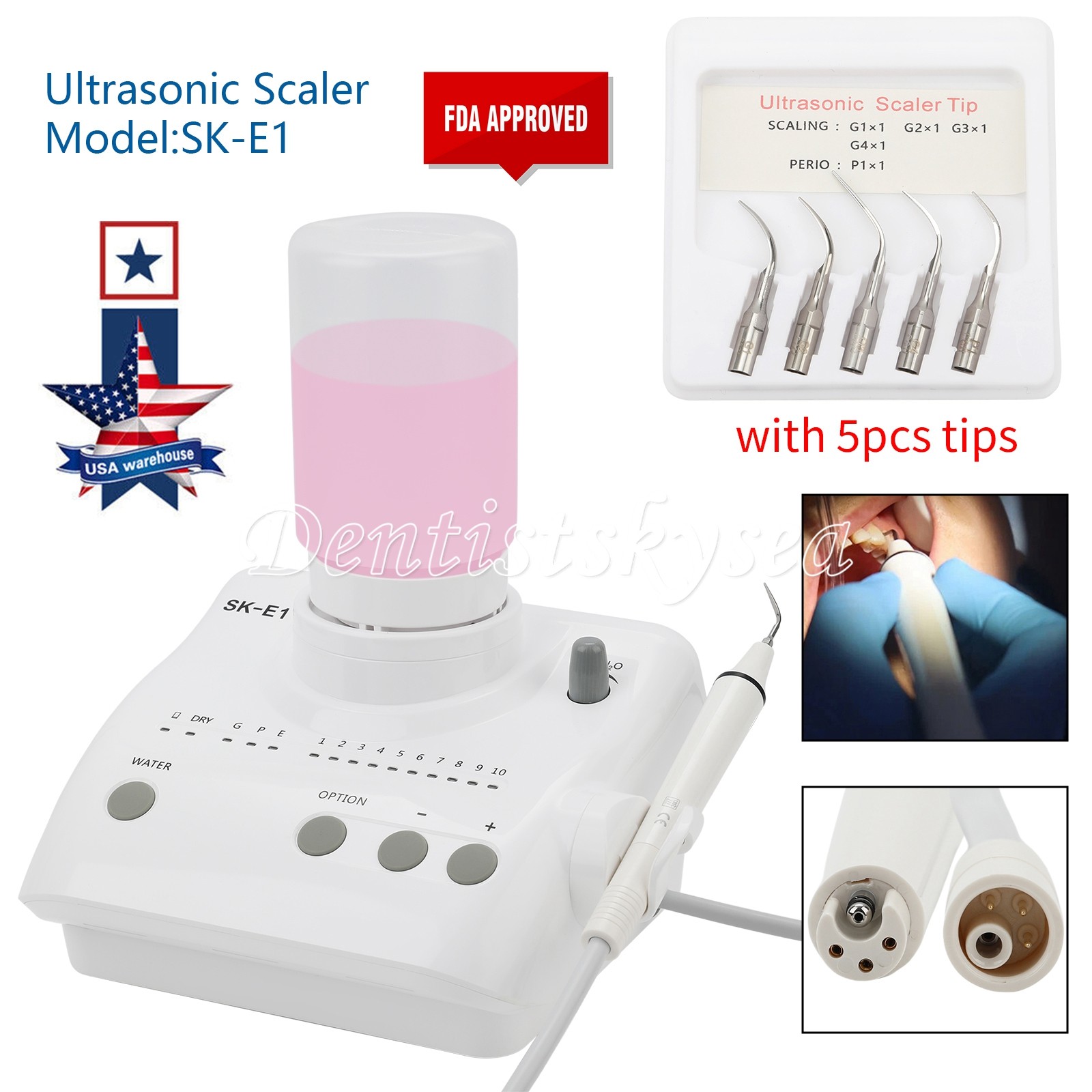 SK-E1 Dental Ultrasonic Piezo Scaler W/Handpiece Tips Bottles Fit EMS HOT