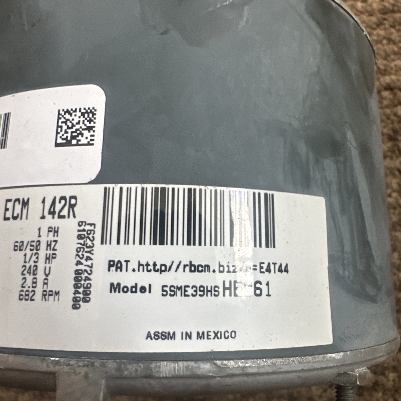 Genteq 00SH15 motor ECM 142R 5SME39HS HE061 240v 1/3hp 529010